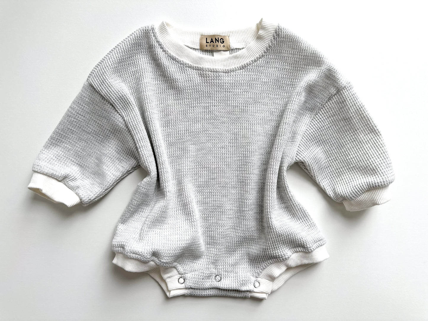 BABY WAFFLE BODYSUIT ROMPER - CLOUD GREY