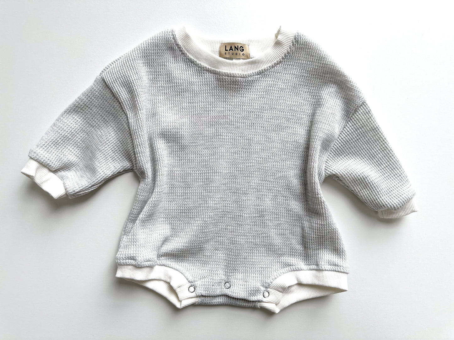 BABY WAFFLE BODYSUIT ROMPER - CLOUD GREY