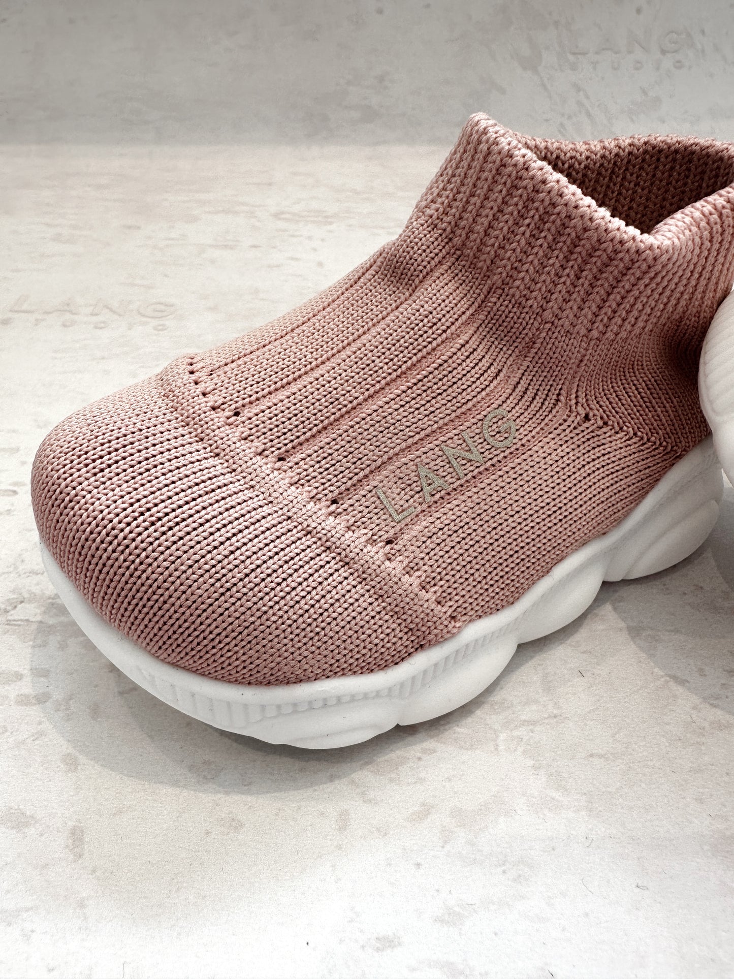 KIDS KNITTED MID TOP BOOTIES - PINK CHALK