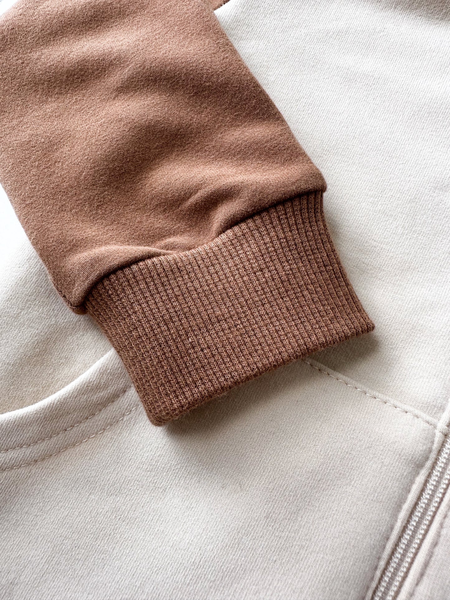 KIDS COLOUR BLOCK HOODED SWEAT ROMPER - EARTH TONES