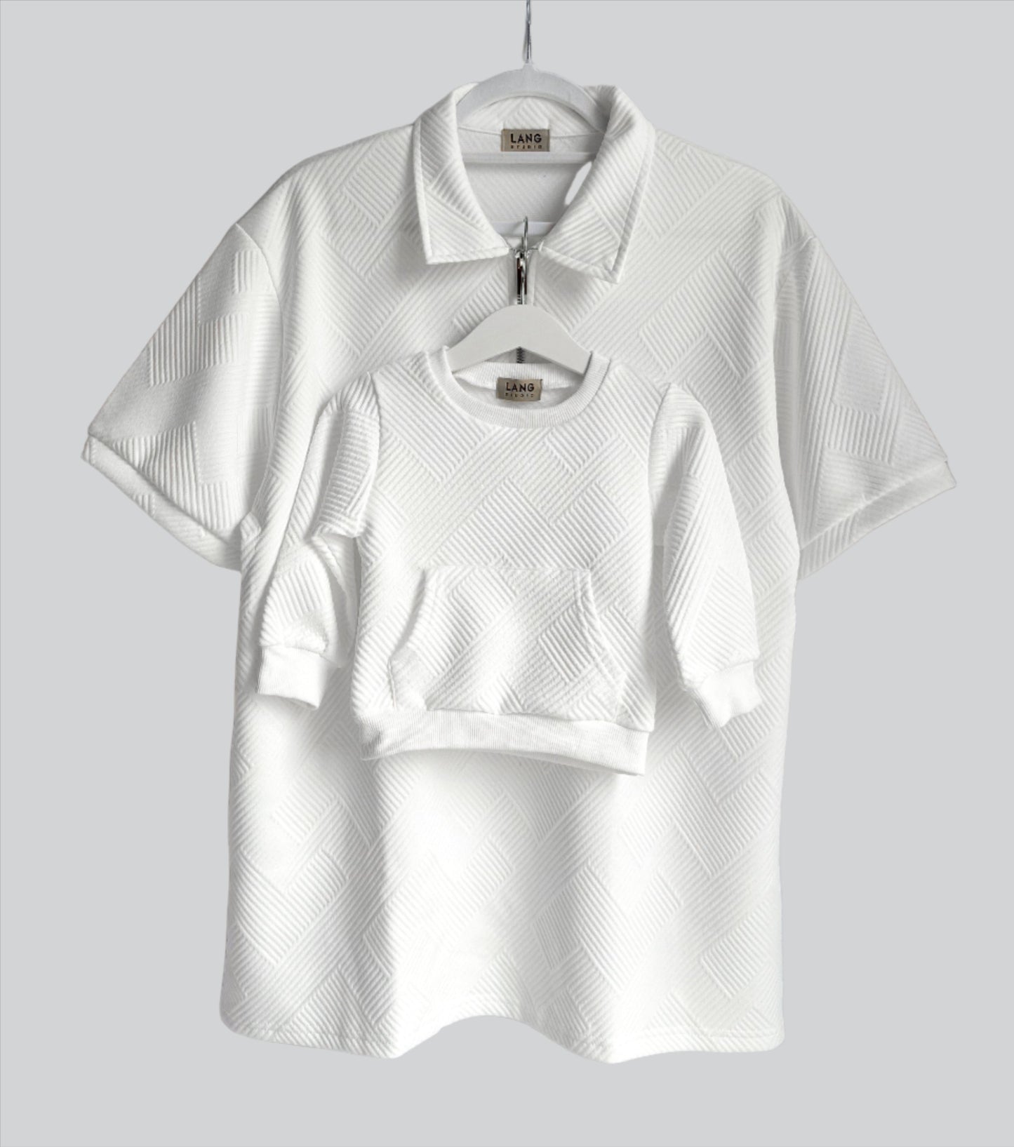 MENS TEXTURED PATTERN ZIP COLLAR POLO SHIRT - BLANC WHITE