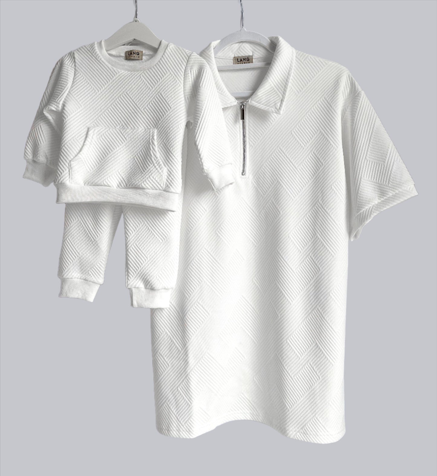 KIDS TEXTURED PATTERN SWEATSHIRT AND JOGGER CO-ORD SET - BLANC WHITE