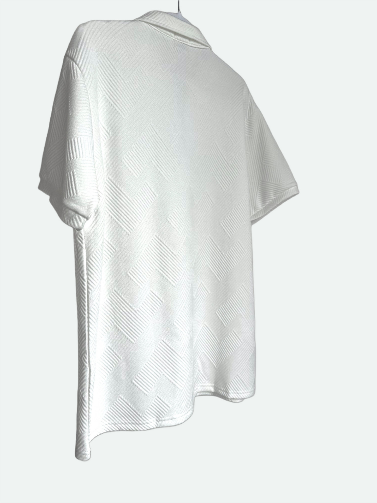 MENS TEXTURED PATTERN ZIP COLLAR POLO SHIRT - BLANC WHITE