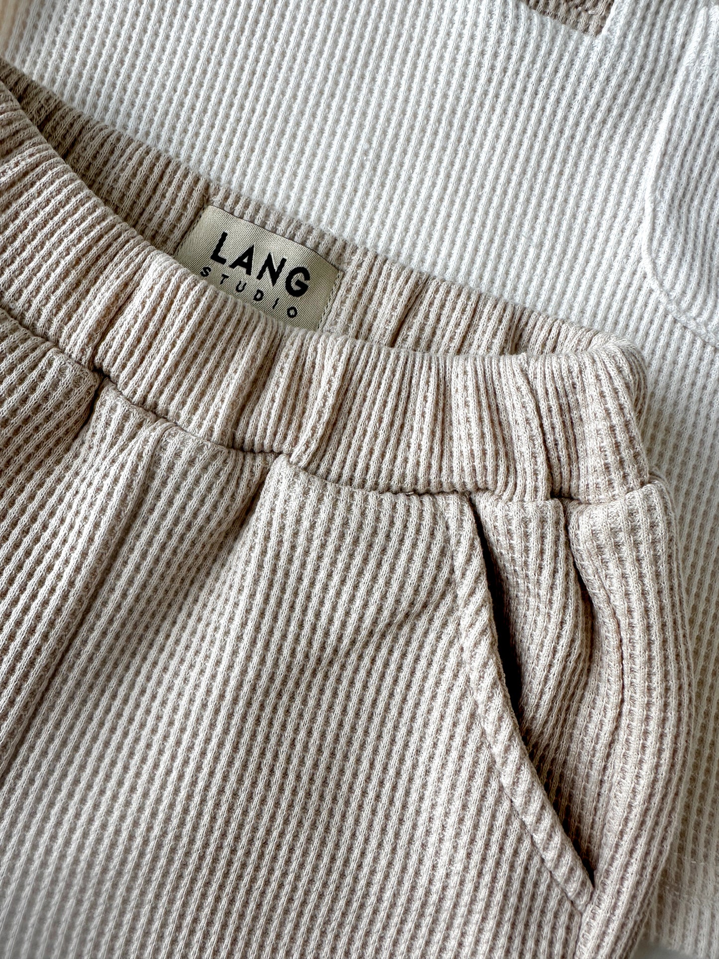 KIDS WAFFLE POLO AND SHORTS CO-ORD SET - MODERN BEIGE