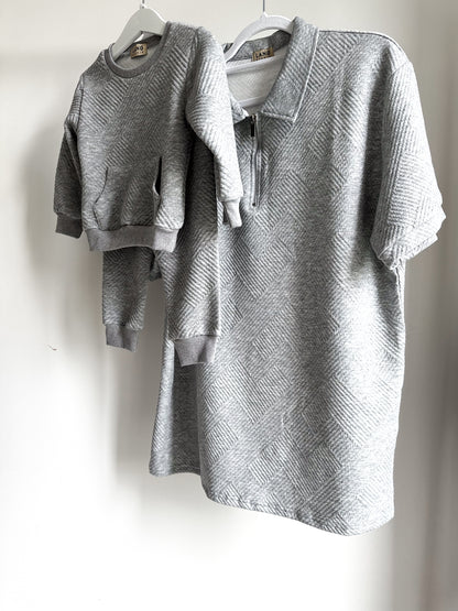 KIDS TEXTURED PATTERN SWEATSHIRT AND JOGGER CO-ORD SET - STORM GREY