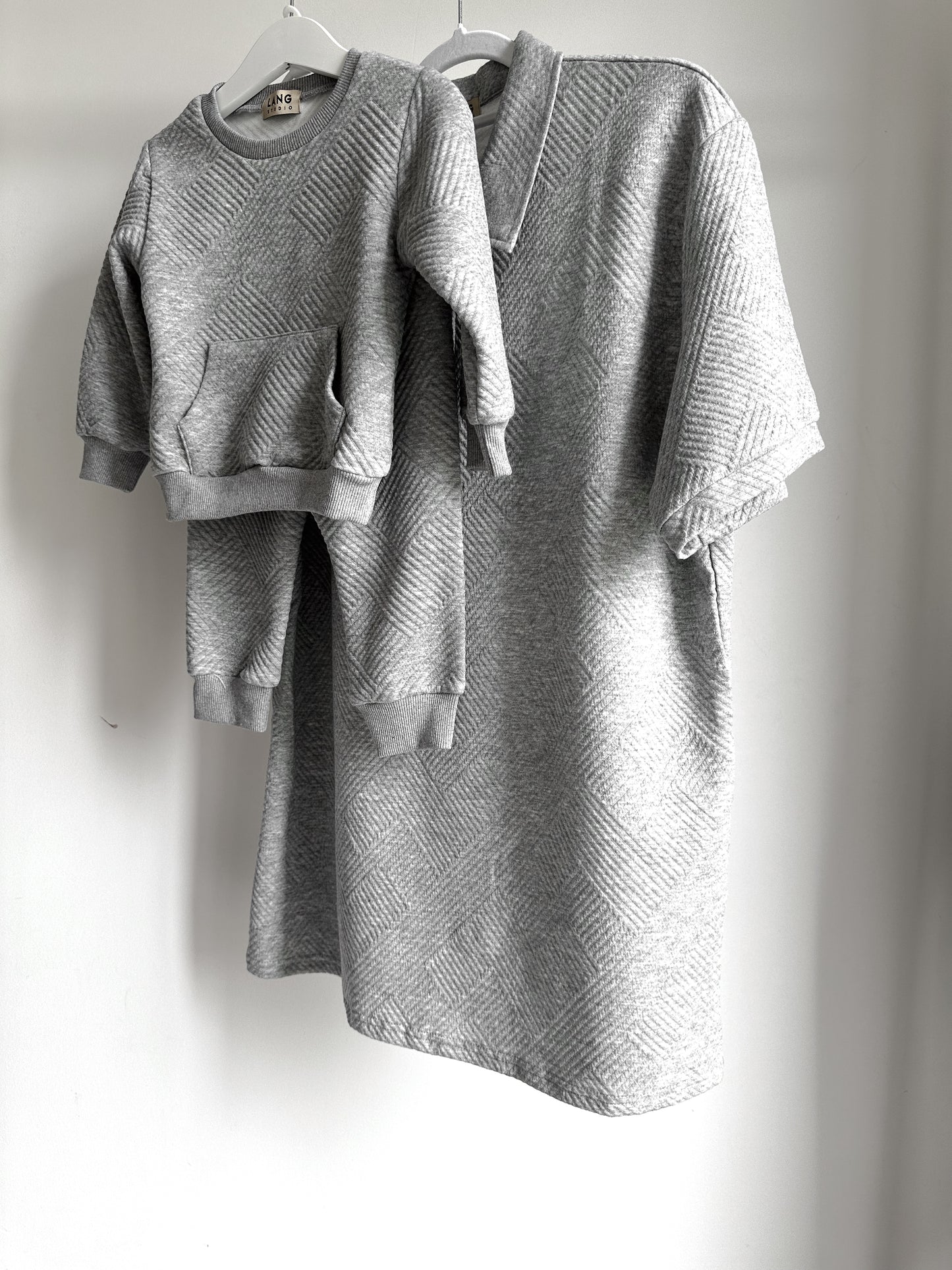 KIDS TEXTURED PATTERN SWEATSHIRT AND JOGGER CO-ORD SET - STORM GREY