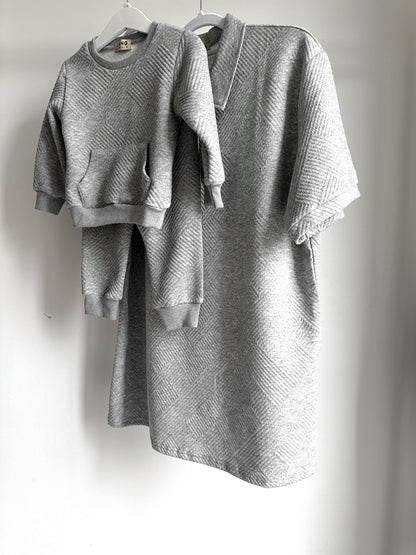 KIDS TEXTURED PATTERN SWEATSHIRT AND JOGGER CO-ORD SET - STORM GREY