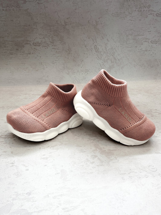 KIDS KNITTED MID TOP BOOTIES - PINK CHALK