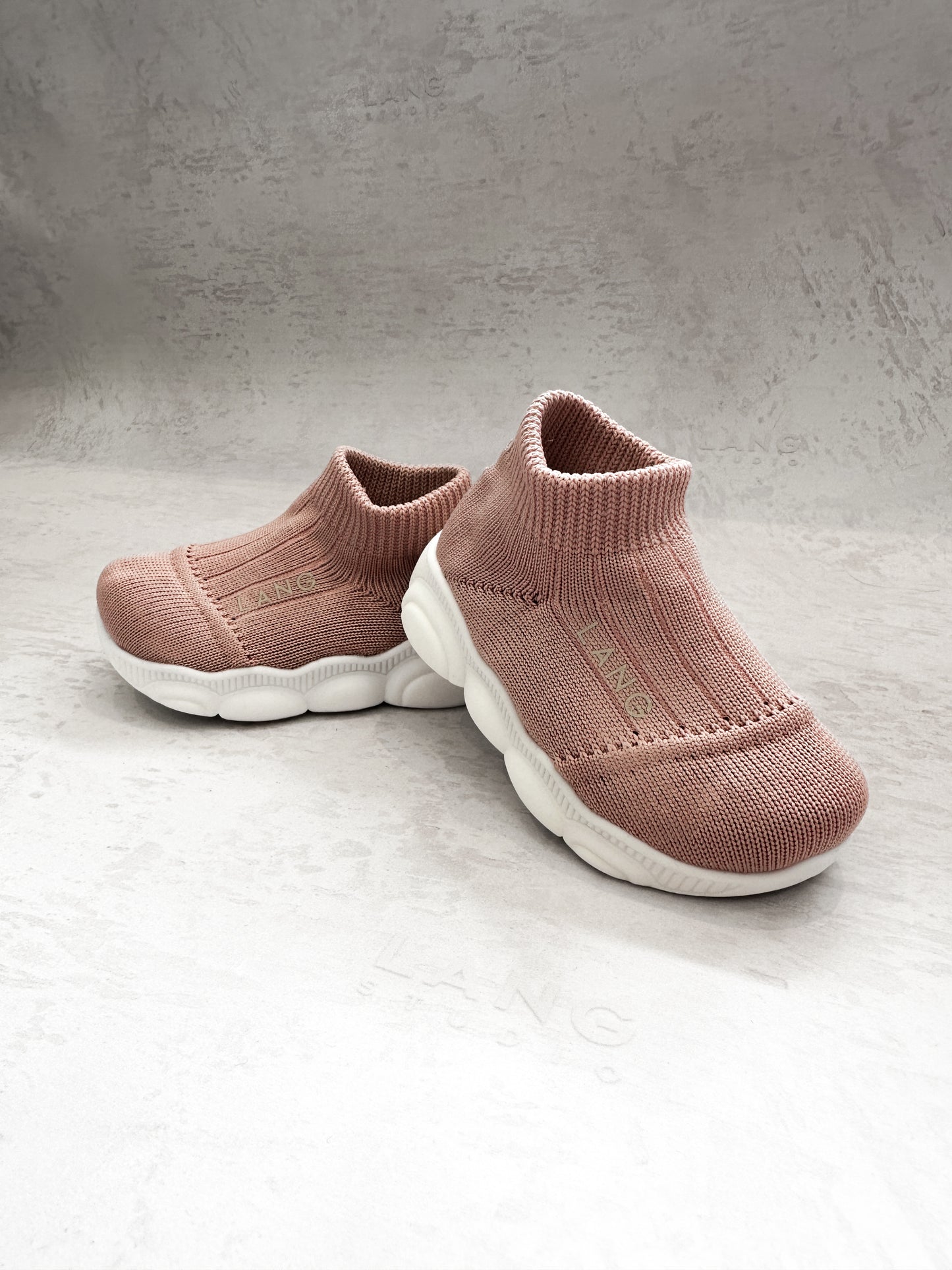 KIDS KNITTED MID TOP BOOTIES - PINK CHALK