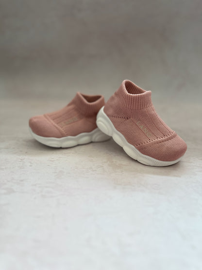 KIDS KNITTED MID TOP BOOTIES - PINK CHALK