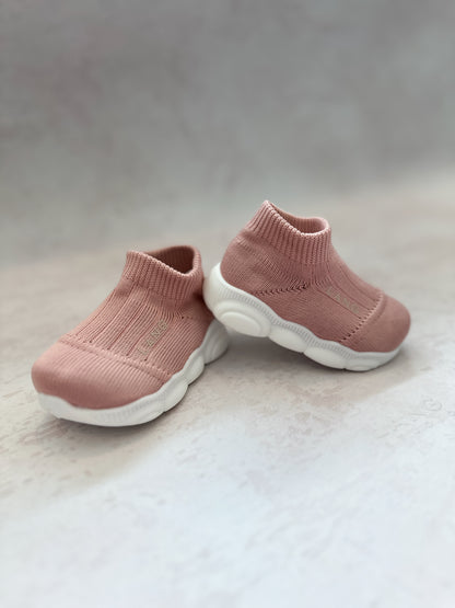 KIDS KNITTED MID TOP BOOTIES - PINK CHALK