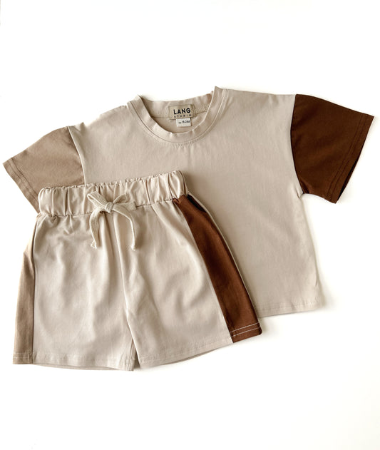 KIDS T-SHIRT AND SHORTS CO-ORD SET - EARTH TONES