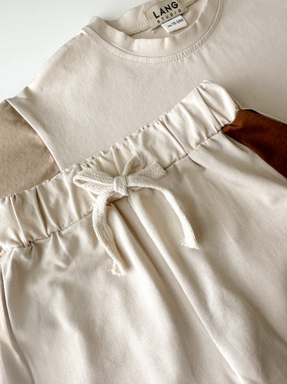 KIDS T-SHIRT AND SHORTS CO-ORD SET - EARTH TONES