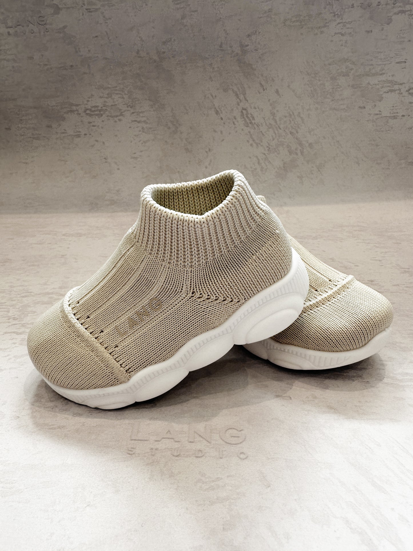 KIDS KNITTED MID TOP BOOTIES - STONE IVORY