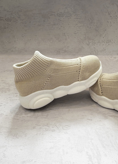 KIDS KNITTED MID TOP BOOTIES - STONE IVORY