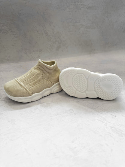 KIDS KNITTED MID TOP BOOTIES - STONE IVORY