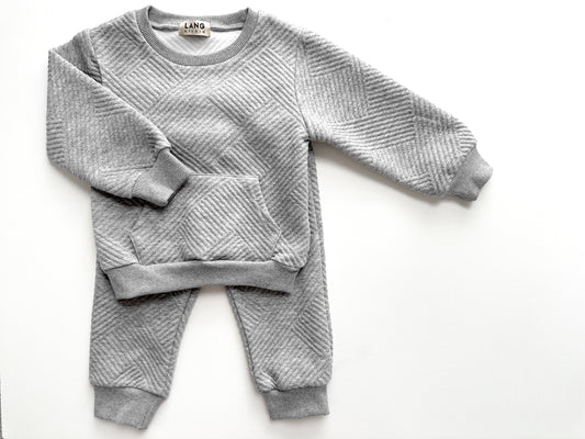 KIDS TEXTURED PATTERN SWEATSHIRT AND JOGGER CO-ORD SET - STORM GREY