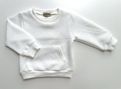 KIDS TEXTURED PATTERN SWEATSHIRT AND JOGGER CO-ORD SET - BLANC WHITE
