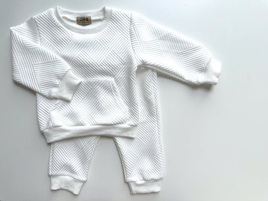 KIDS TEXTURED PATTERN SWEATSHIRT AND JOGGER CO-ORD SET - BLANC WHITE