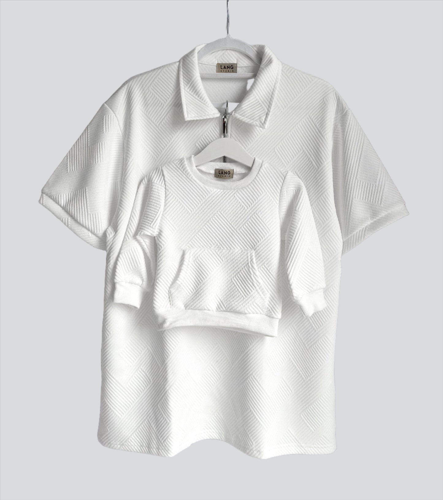 KIDS TEXTURED PATTERN SWEATSHIRT AND JOGGER CO-ORD SET - BLANC WHITE
