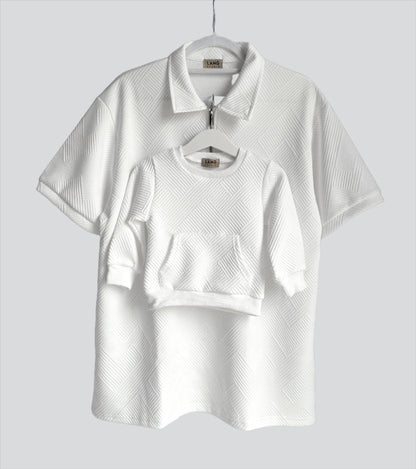 KIDS TEXTURED PATTERN SWEATSHIRT AND JOGGER CO-ORD SET - BLANC WHITE