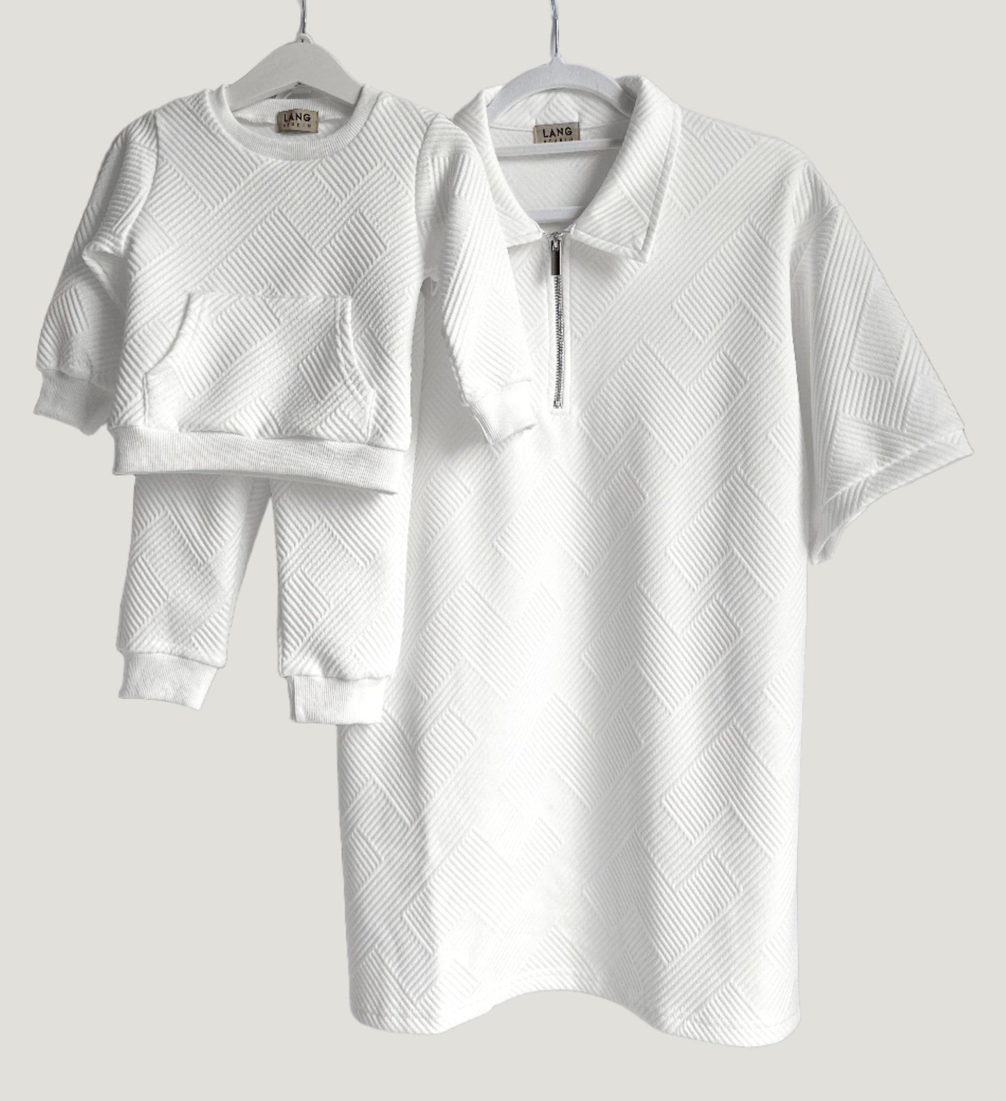 MENS TEXTURED PATTERN ZIP COLLAR POLO SHIRT - BLANC WHITE
