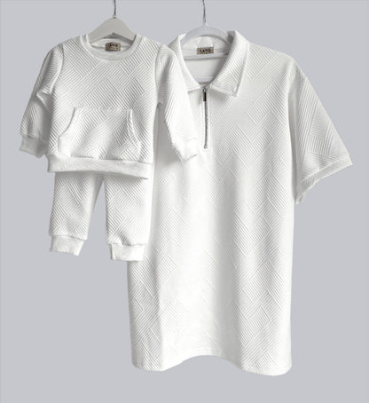 KIDS TEXTURED PATTERN SWEATSHIRT AND JOGGER CO-ORD SET - BLANC WHITE