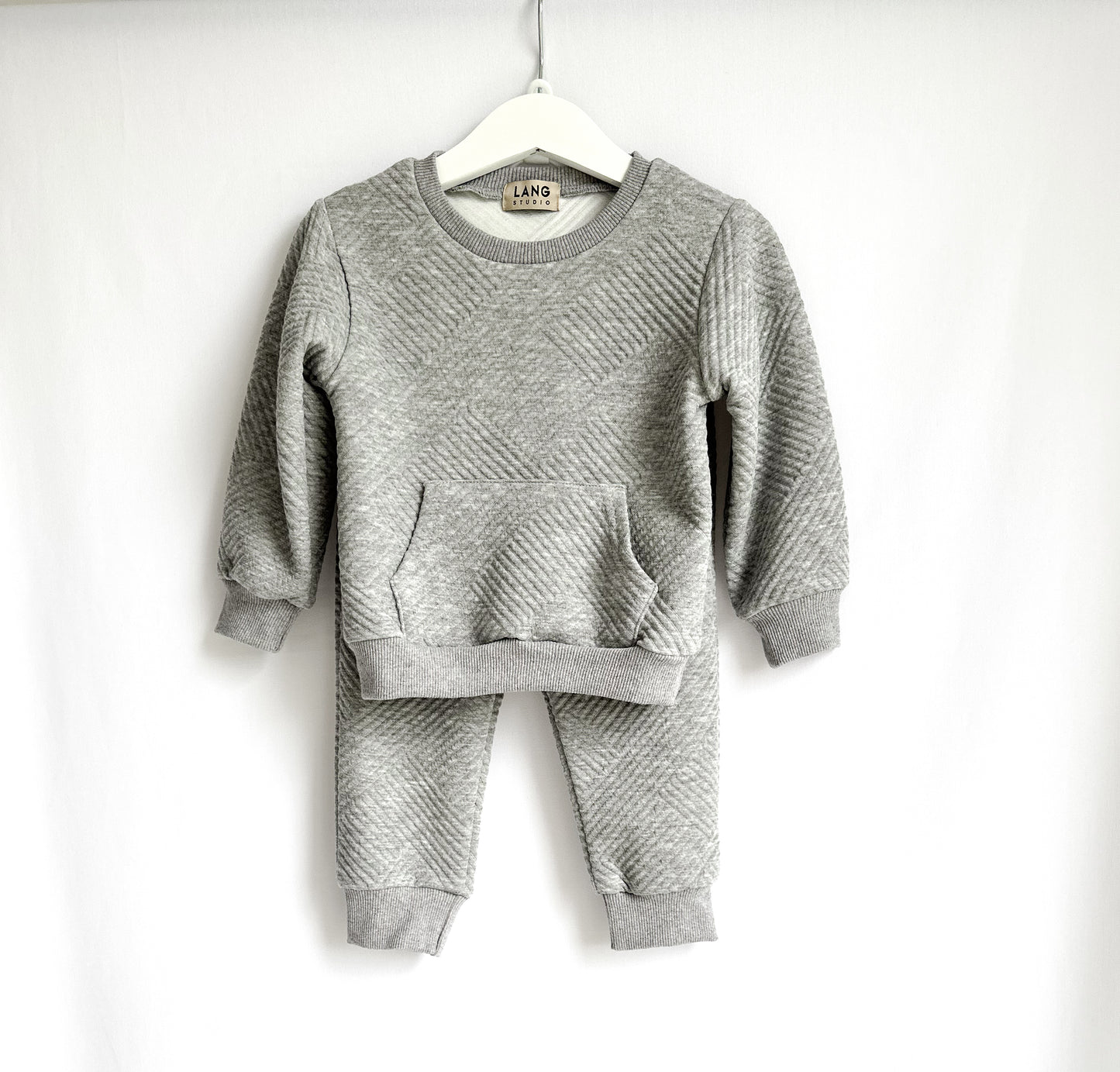 KIDS TEXTURED PATTERN SWEATSHIRT AND JOGGER CO-ORD SET - STORM GREY