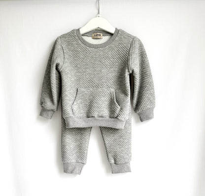 KIDS TEXTURED PATTERN SWEATSHIRT AND JOGGER CO-ORD SET - STORM GREY