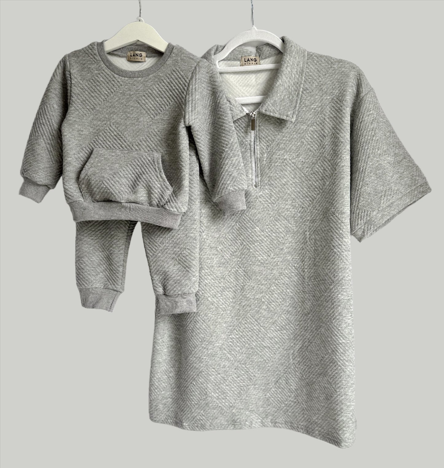 KIDS TEXTURED PATTERN SWEATSHIRT AND JOGGER CO-ORD SET - STORM GREY
