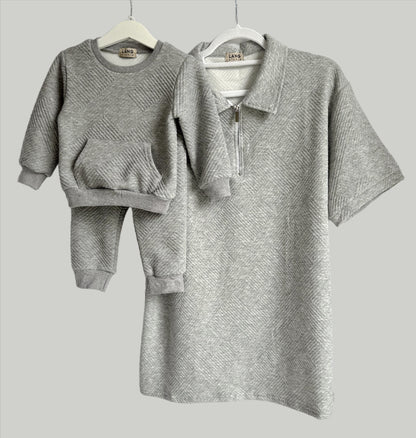 KIDS TEXTURED PATTERN SWEATSHIRT AND JOGGER CO-ORD SET - STORM GREY