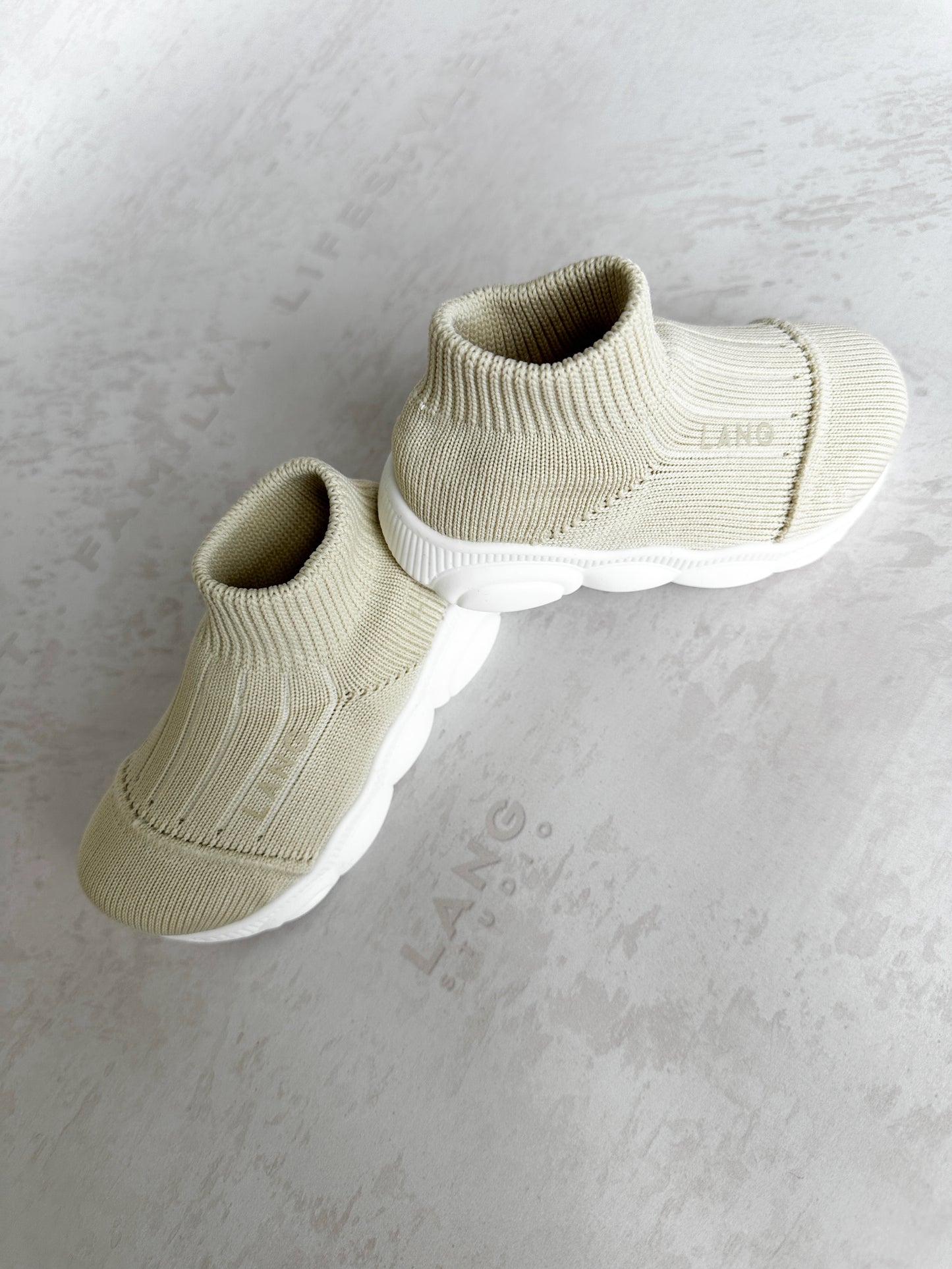 KIDS KNITTED MID TOP BOOTIES - STONE IVORY