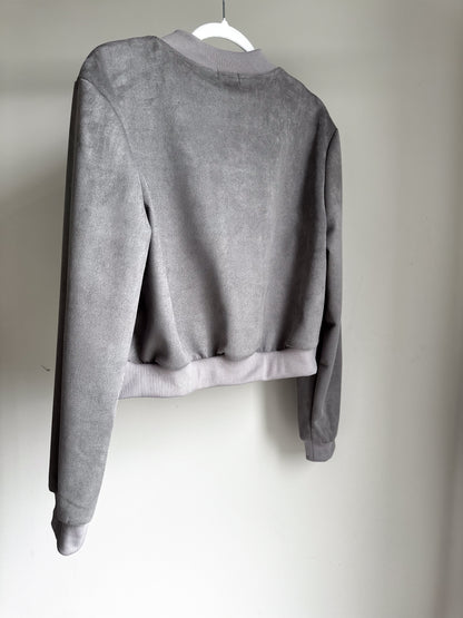 WOMENS VEGAN SUEDE ZIP UP BOMBER JACKET - DOVETAIL GREY