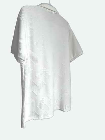 MENS TEXTURED PATTERN ZIP COLLAR POLO SHIRT - BLANC WHITE