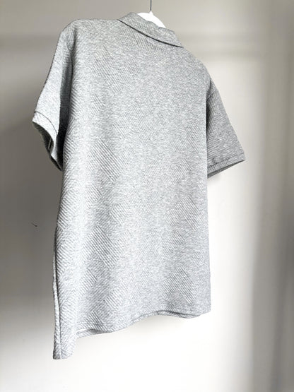 MENS TEXTURED PATTERN ZIP COLLAR POLO SHIRT - STORM GREY