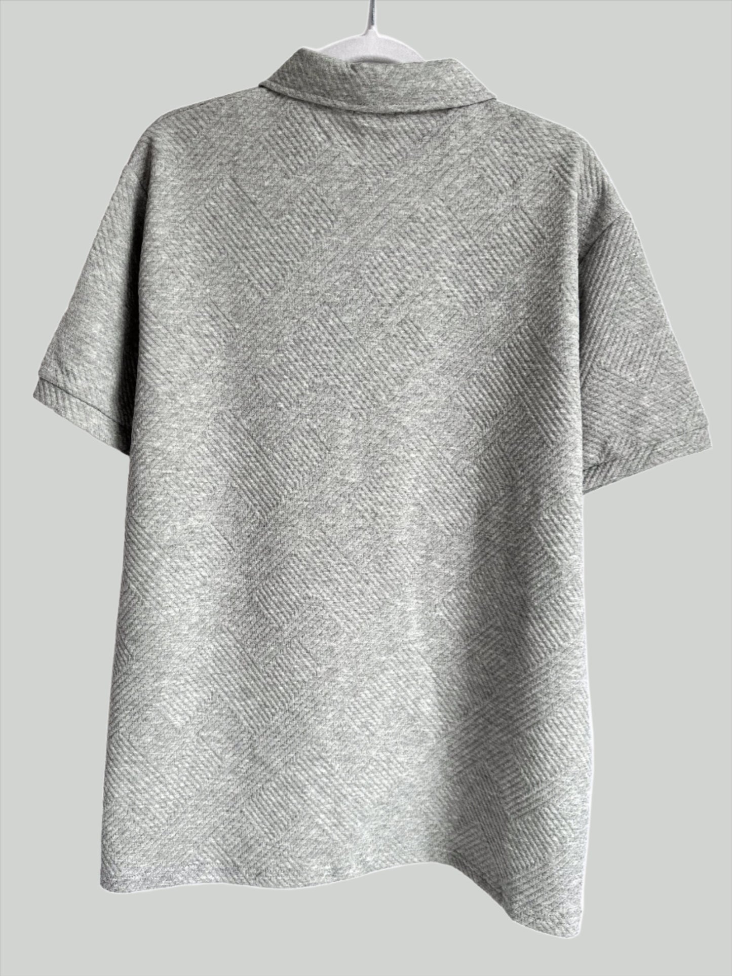 MENS TEXTURED PATTERN ZIP COLLAR POLO SHIRT - STORM GREY