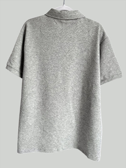MENS TEXTURED PATTERN ZIP COLLAR POLO SHIRT - STORM GREY