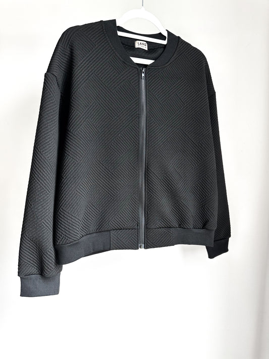 WOMENS TEXTURED PATTERN ZIP UP BOMBER JACKET - NOIR BLACK